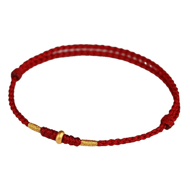 Gold Wholesale Red Rope Bracelet Animal Year Braided Anklet Safety Buckle Pure Gold 999 Bracelet Men and Women Couple Gift