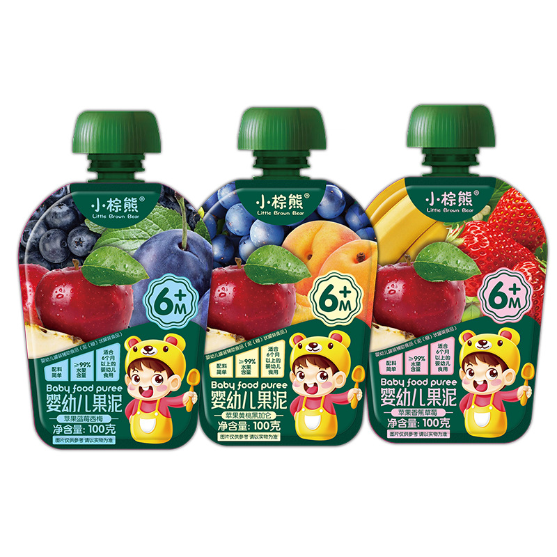 Little Brown Bear 12 Get 1 Free Fruit Puree Three Flavors 100G/Bag Fruit Puree Food Supplement