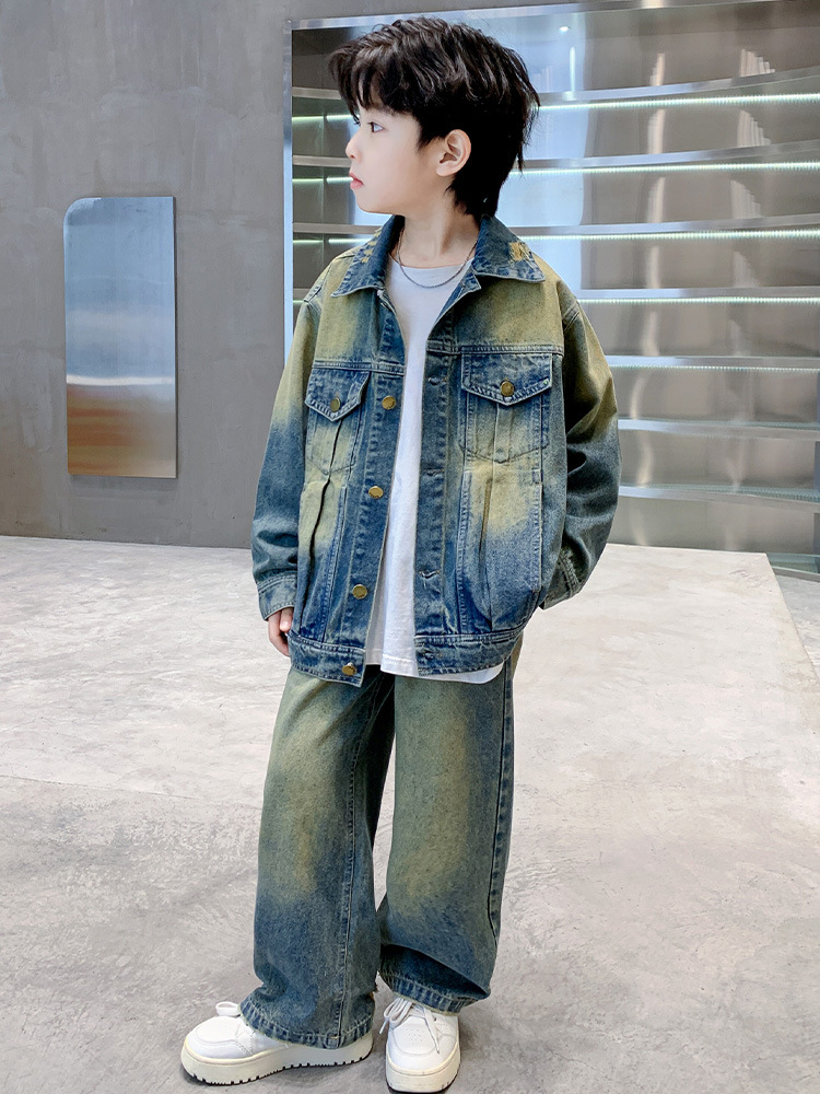 2025 new spring and autumn European and American fashion retro cool children's Denim suit big children's Denim two-piece set