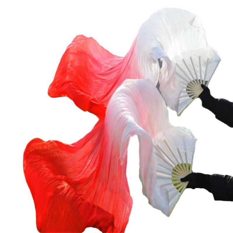 Koi Dance Fan, Long Silk Fan, Classical Dance Long Fan, Black and White Gradient Ink Fan, Left Finger Moon Dance Fan