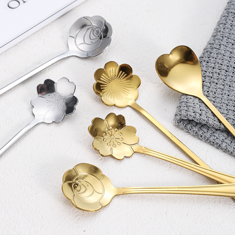Stainless Steel Cherry Blossom Spoon Long Handle Mug Mixing Spoon High Color Value Coffee Spoon Bird's Nest Spoon Hand Gift Spoon