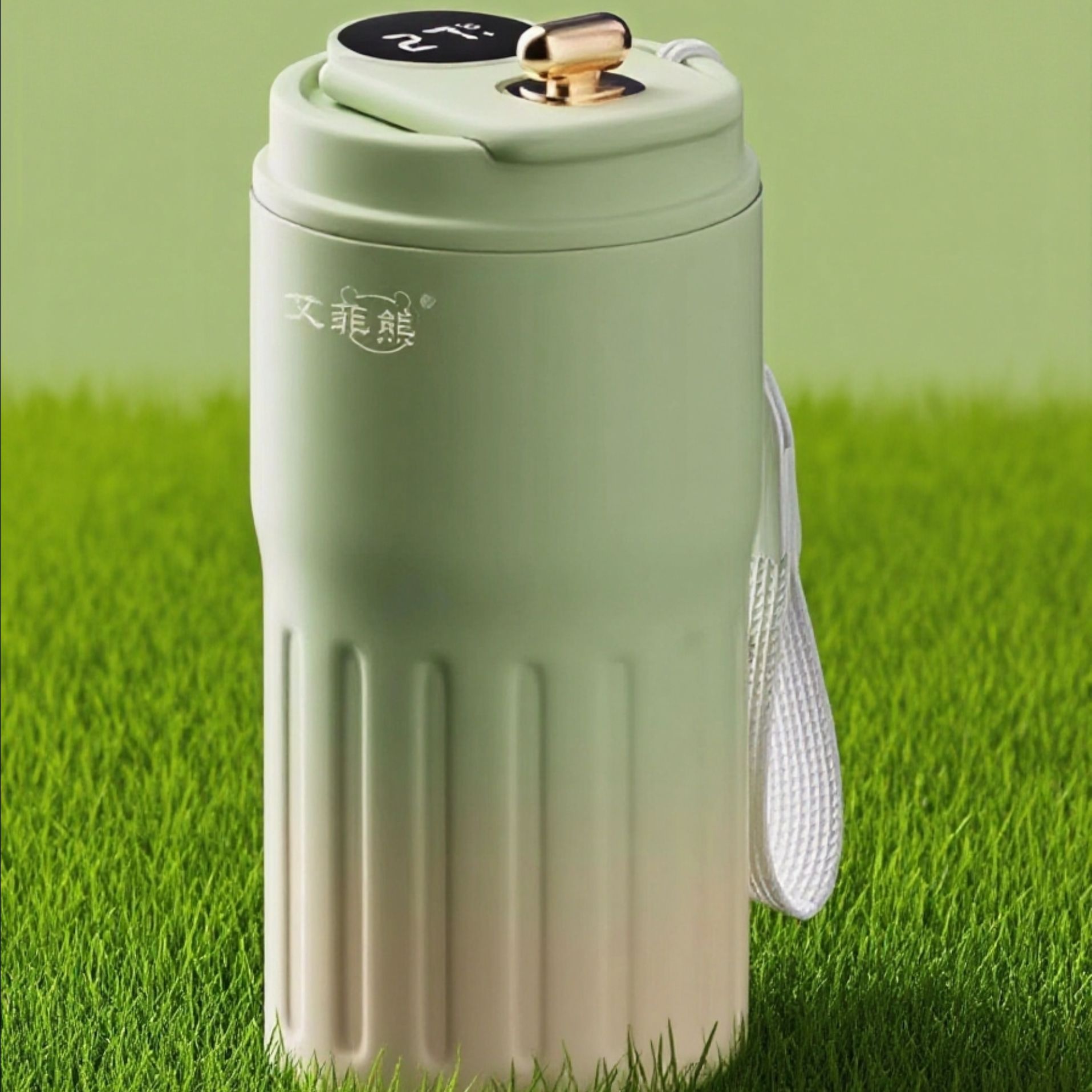 Effie Bear Intelligent Temperature Display Pot Set Large Capacity Green Coffee Cup Pot Two-Piece Set 316 Stainless Steel Stewed Teapot