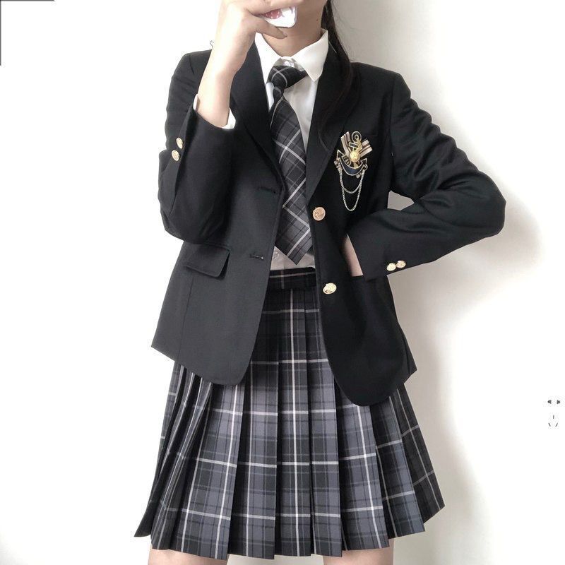 Japanese Original Three-Piece Suit Set, Preppy Style, School Uniform, Solid Color, Slim Fit, Regular Shoulder Suit Jacket, Shirt, and Short Skirt Set