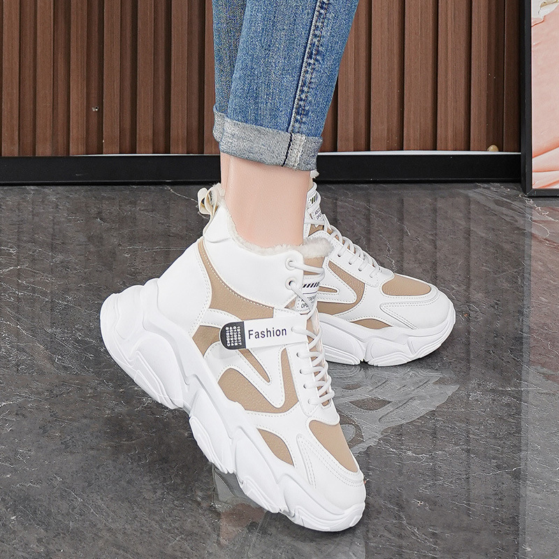 Fleece-Lined Dad Shoes for Women 2025 Winter New Korean Version Warm High-Top Sneakers Student Cotton Shoes Ins Trendy Shoes