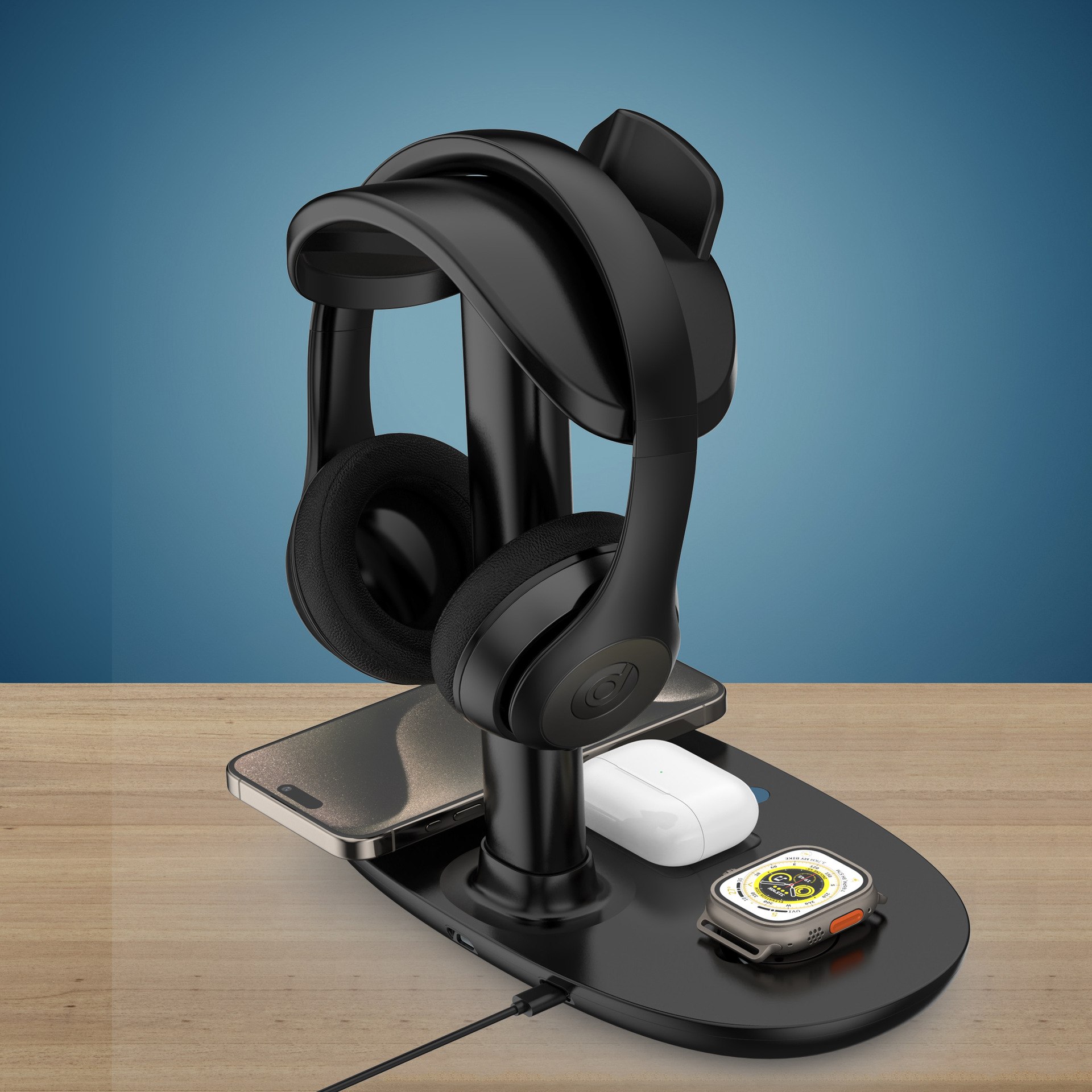 Suitable for Apple Vision Pro Vr Glasses Holder, Four-In-One Watch, Earphones, Wireless Charging, Storage and Charging