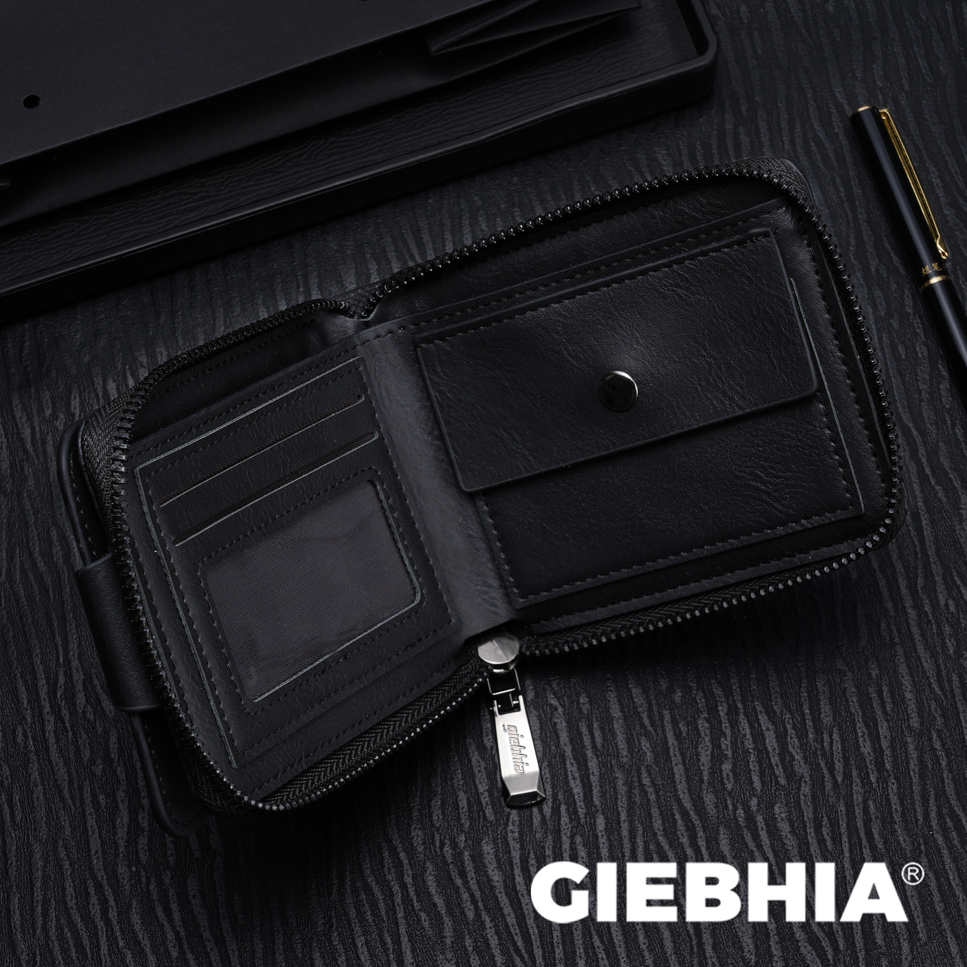 GIEBHIA Men's Wallet Short Zipper Bag Large Capacity Multi Card Slot Small Bag Business Vintage Coin Purse