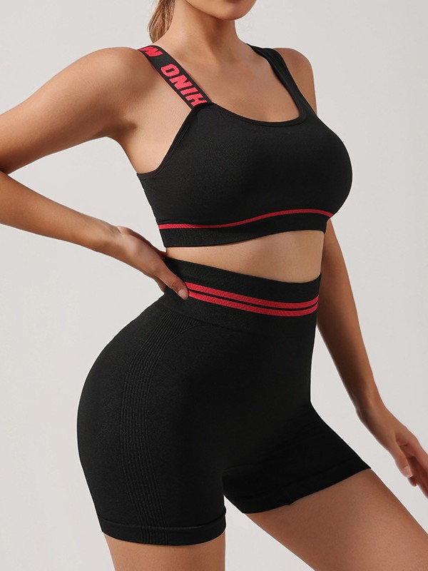 Cross-Border One-Shoulder English Beautiful Back Elastic Band Push-Up Sports Bra Running Fitness Three-Point Pants Suit