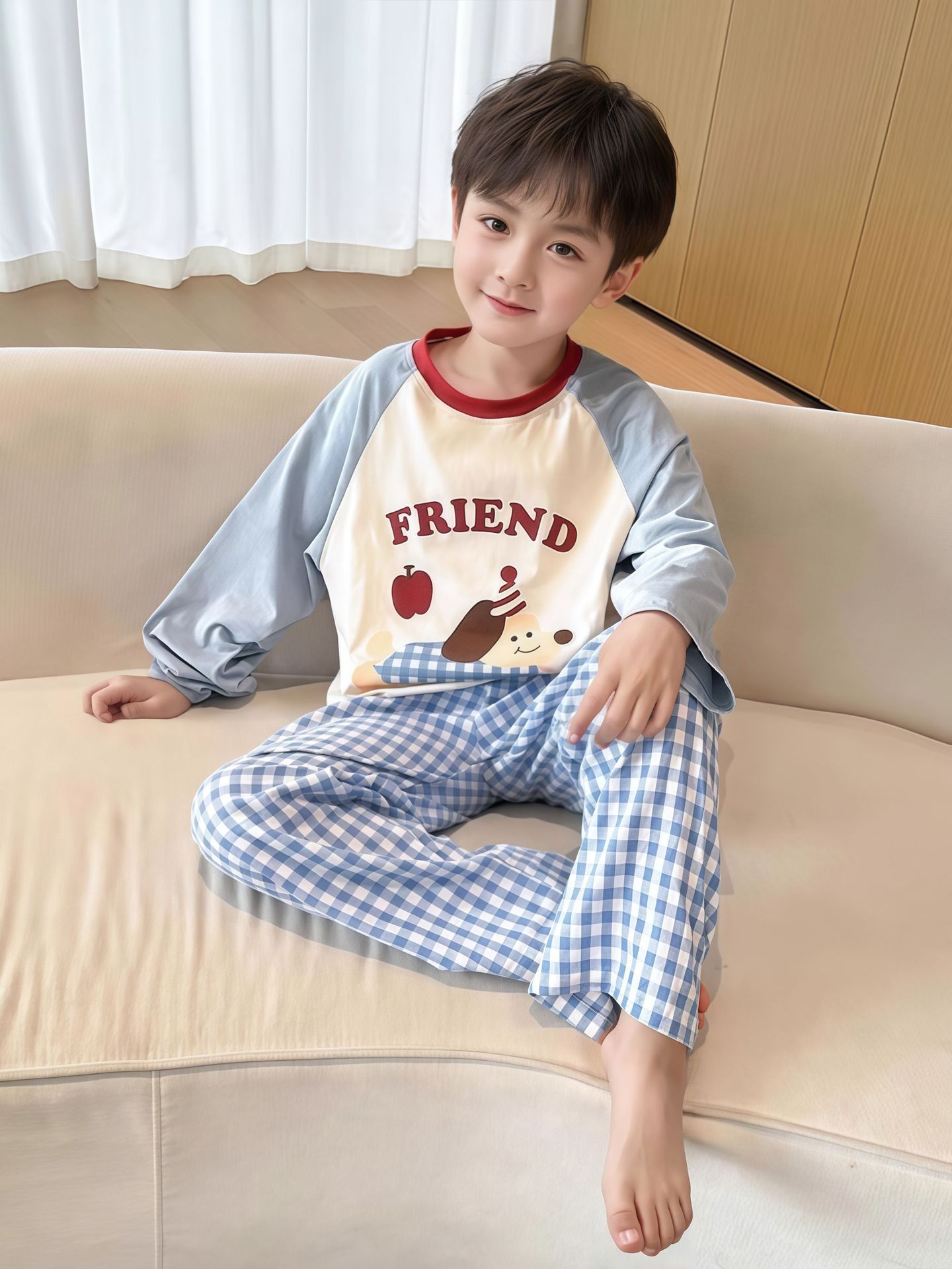 Children's Autumn Pajamas for Girls, Cartoon Thermal Tops and Pants, Trendy Home Wear for Girls, Long-Sleeve Underwear Set for Boys