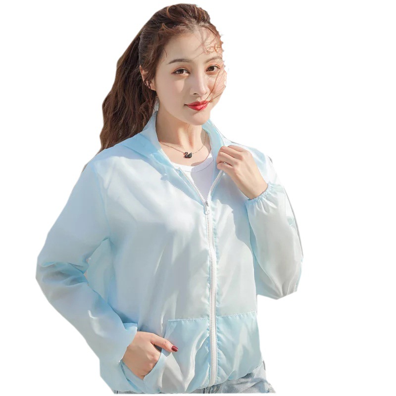 2025 New Summer Sun Protection Clothing for Women Pure Color Ultra-Thin Breathable Quick-Drying Sun Protection Clothing Outdoor Ice Silk Popular Style Jacket