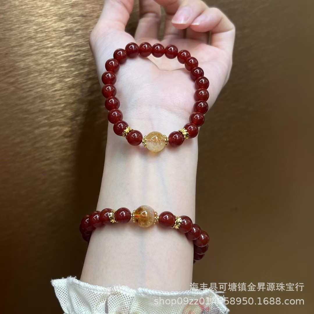 Натуральный красный агат с желтым кристаллом цитрина, простой легкий роскошный оригинальный дизайн, оптовая ювелирная продажа