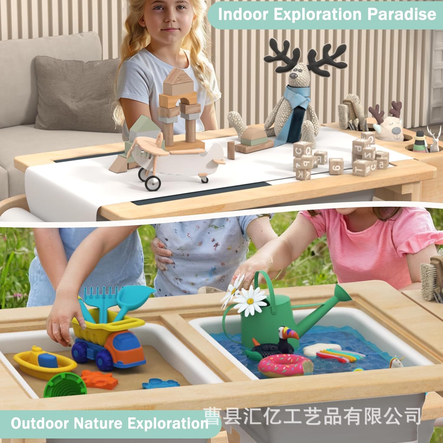 Wooden Toddler Sensory Table Baby Indoor and Outdoor Game Sand Table Educational Painting Table and Chair Multi-Purpose Baby Game Table