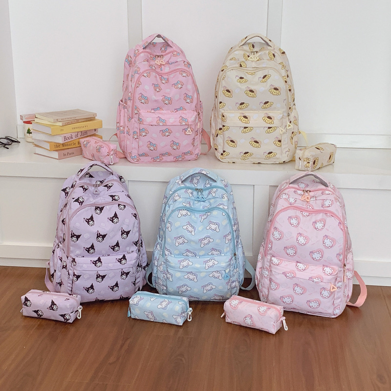 Кросс-бодер нейлоновый школьный рюкзак для женщин 2025 большой ёмкости с мультяшным принтом для учеников средней и старшей школы стиль кампуса