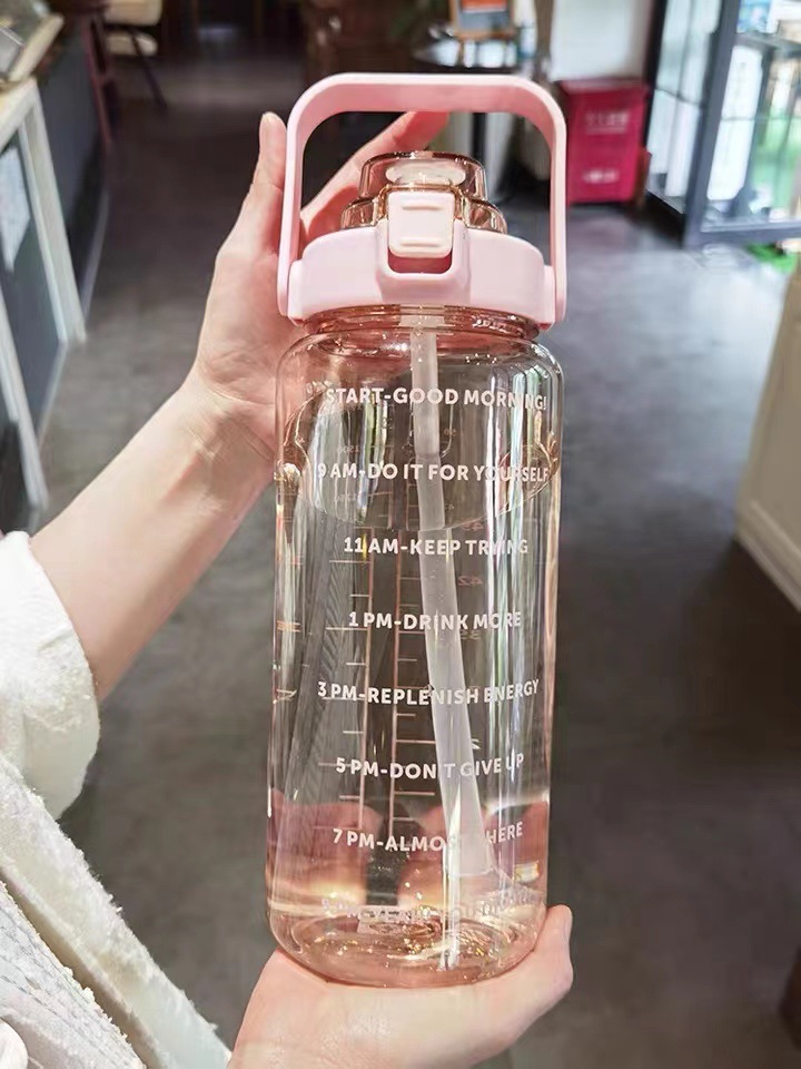 Large Capacity Water Cup for Women with Straw Time Scale 2000ml Sports Popular Summer Water Bottle Plastic Water Kettle