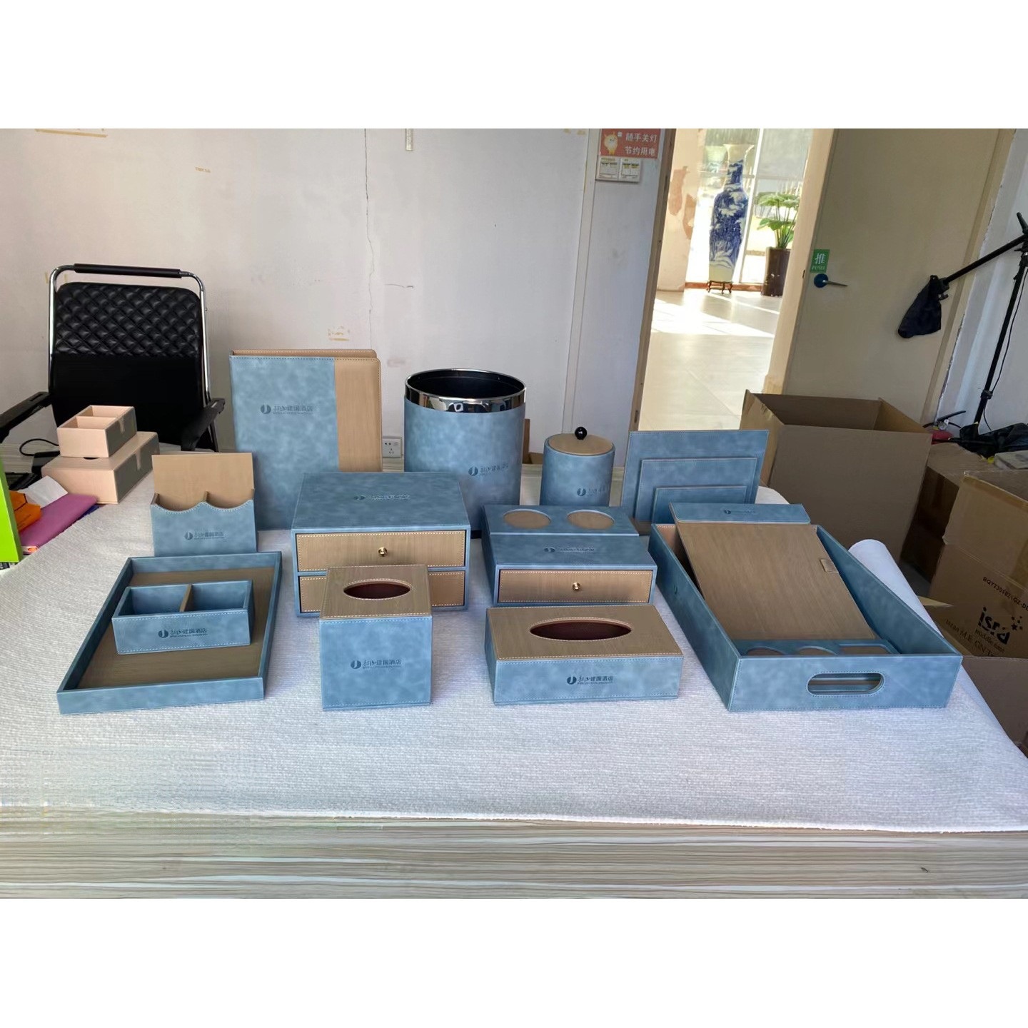 High-End Leather Drawer Consumables Box with Coaster Desktop Storage Box Hotel Room Toothbrush Box Toiletries Box