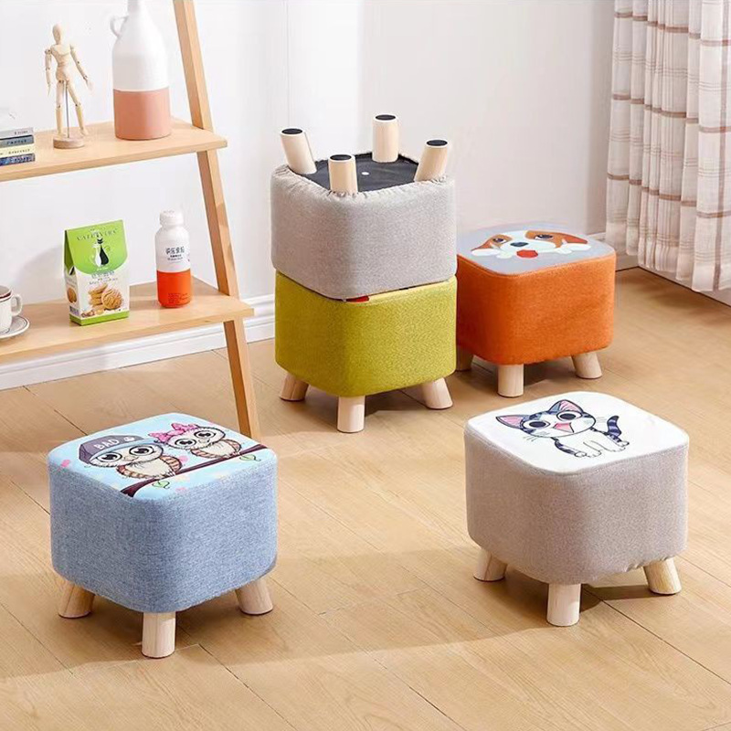 Household elastic low stool fabric thickened square bench door living room bedroom shoe changing stool for adults and children