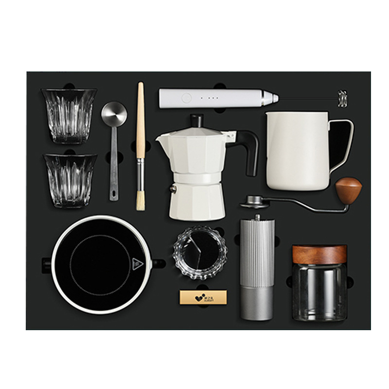 Mocha Coffee Hand-Brewing Pot Set Gift Box with Customized Logo, High-End Gift for New Year's Annual Meeting, Practical Business Gift, Souvenir