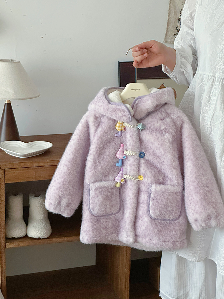 Girls' Fleece Jacket Autumn and Winter 2025 New Cute Umbrella Fur Sweater Baby Winter Warm Hooded Top