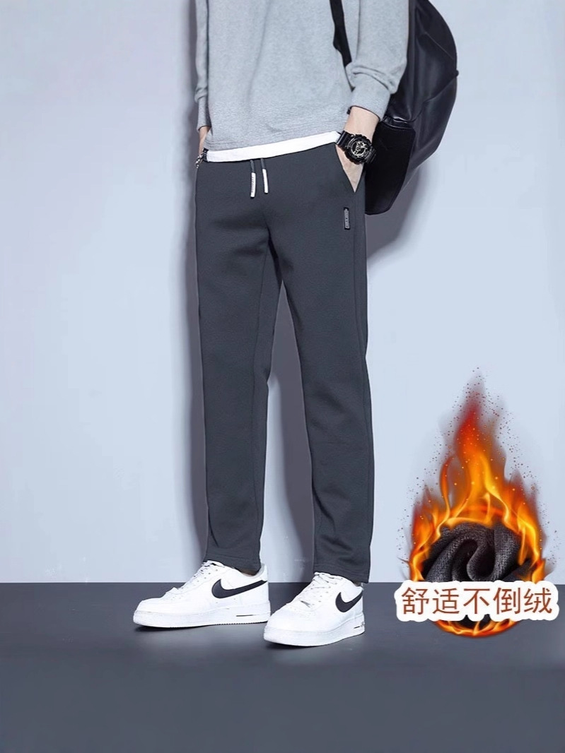 Shirts, Casual Clothing, Fleece-Lined Pants for Men, Korean Style, Large Size, Fashionable, Trendy, Foreign Trade Supply, Ready Stock, Wholesale Straight-Leg Pants