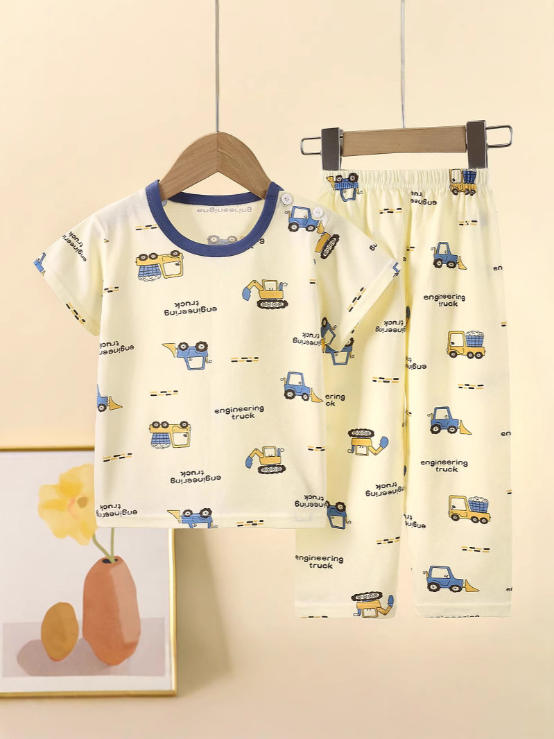 Children's Short-Sleeved Suit Pure Cotton Summer Baby Boy Home Clothes Clothes Girls Pajamas Clothing Children's Clothing Wholesale