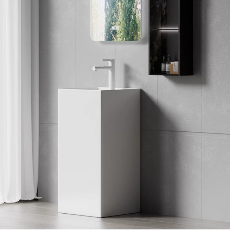 Large Size Column Basin Square Ceramic Floor Wash Basin Balcony Toilet Hotel Engineering Column Washbasin