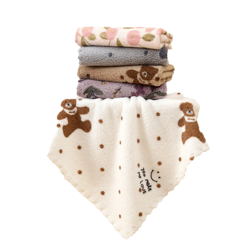 Cross-Border Dropshipping New Printed Coral Velvet Lace Children's Square Towel Absorbent Floral Bear Square Towel