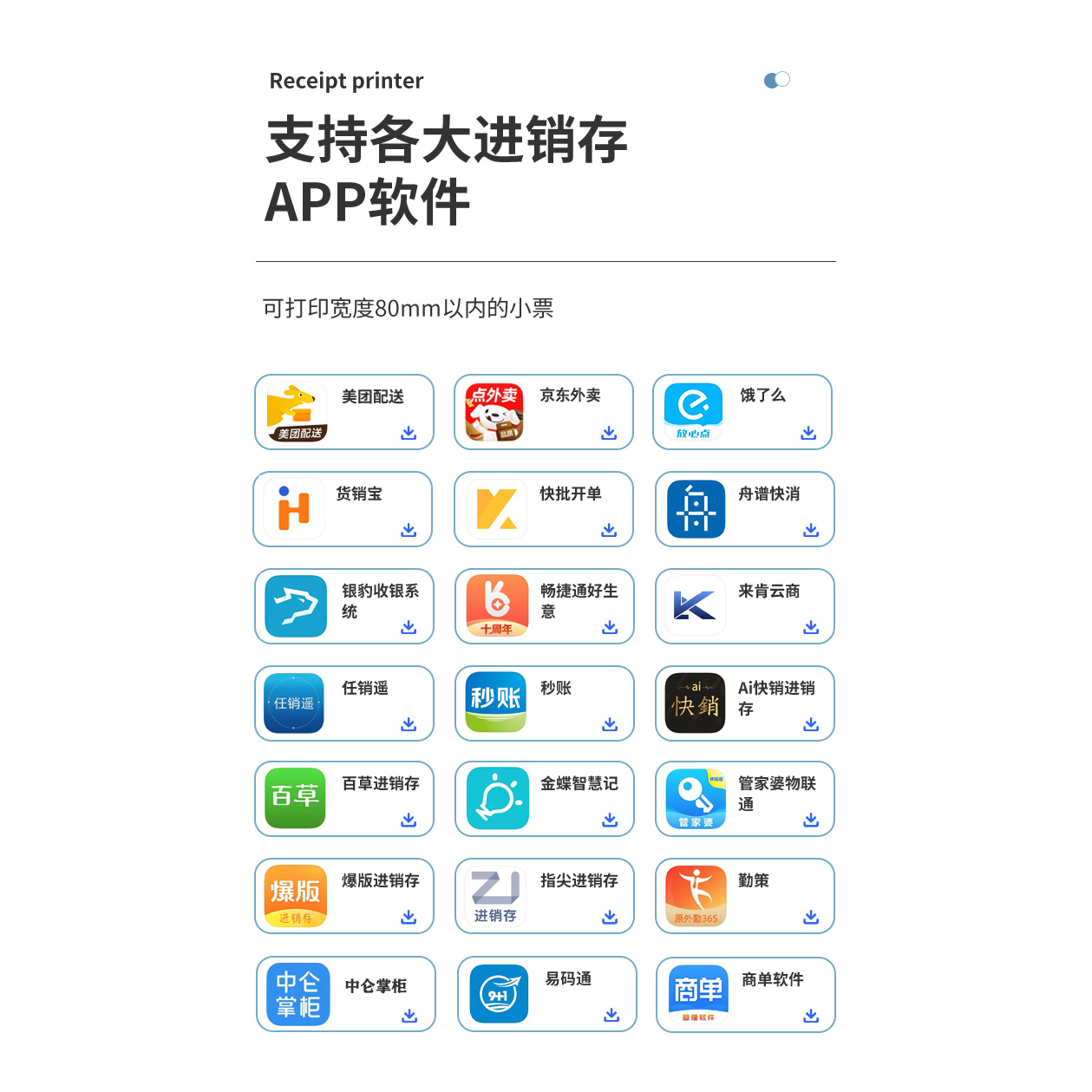 Printer for Takeaway Catering Stall, Portable Quick Batch Cart for Mobile Receipt Printing, 80mm Thermal Receipt Printing