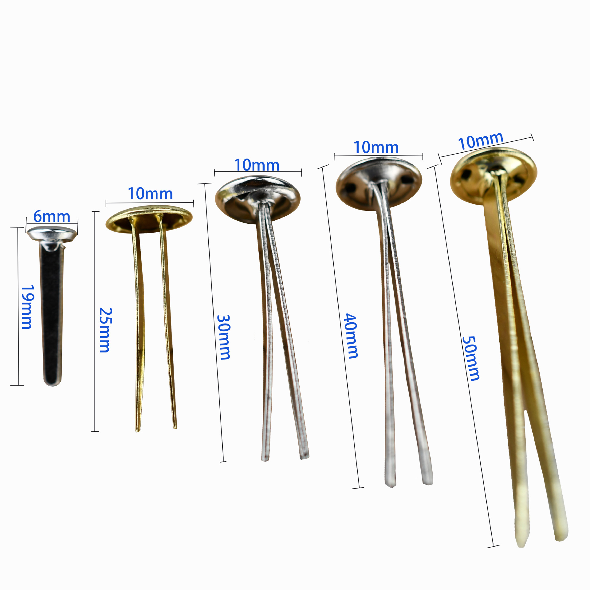 Утолщенные длинные двухногие гвозди для связывания образцов ткани с круглой головкой и расщепленными ногами