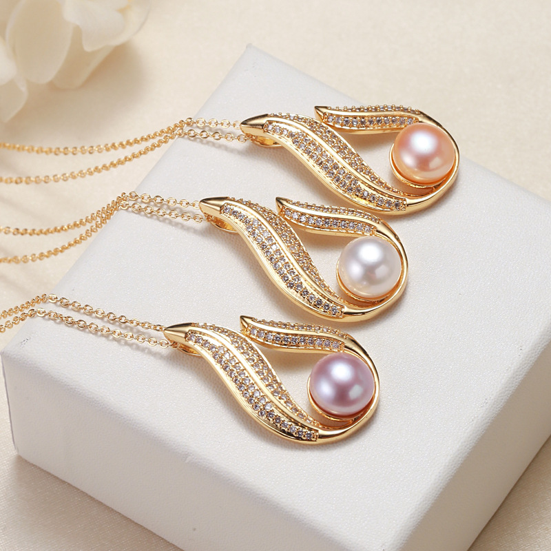 Jewelry Wholesale Ethnic Stall Supply Jewelry Internet Celebrity Jewelry Golden Zhuji Freshwater Pearl Pendant Necklace
