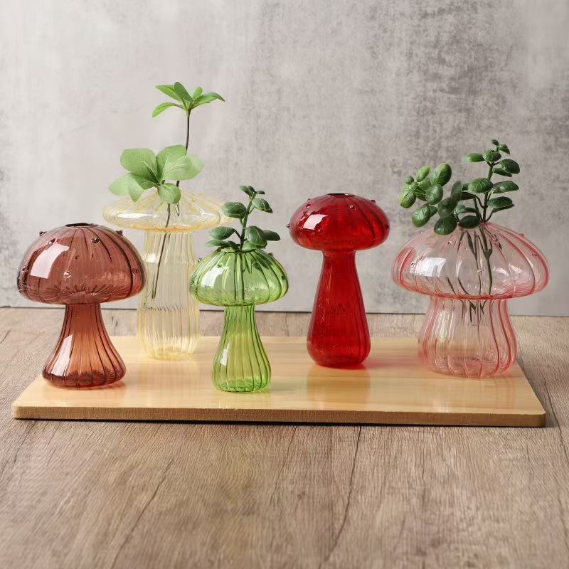 Creative Pastoral Style Hydroponic Flower Arrange Mushroom Vase Glass Lampshade Decorative Flower Arrange Ornaments Aromatherapy Bottle