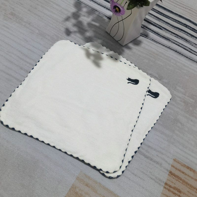Special offer day single FRANCE black cat embroidery curled cotton single-sided cut velvet small square handkerchief children's towel