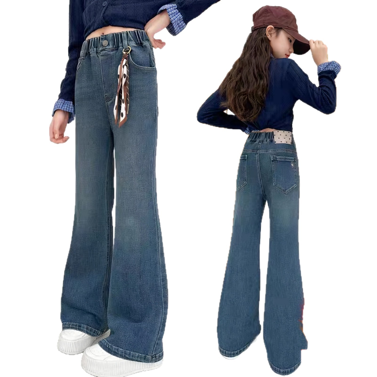 [850 Grams of Cold Resistance -20 ° A Pair of Winter Items】Girls' Lamb Fleece Children's Thickened Flared Jeans