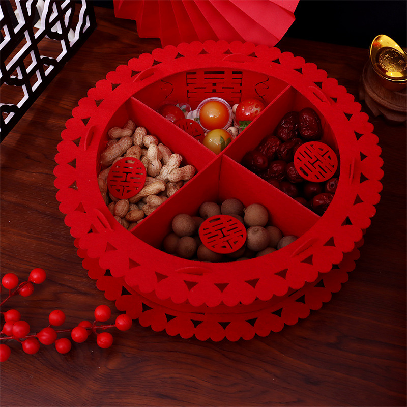 Фруктовая тарелка для свадьбы, домашняя тарелка для сухофруктов, свадебная тарелка, красная, нетканая, для конфет и семян, китайские свадебные товары