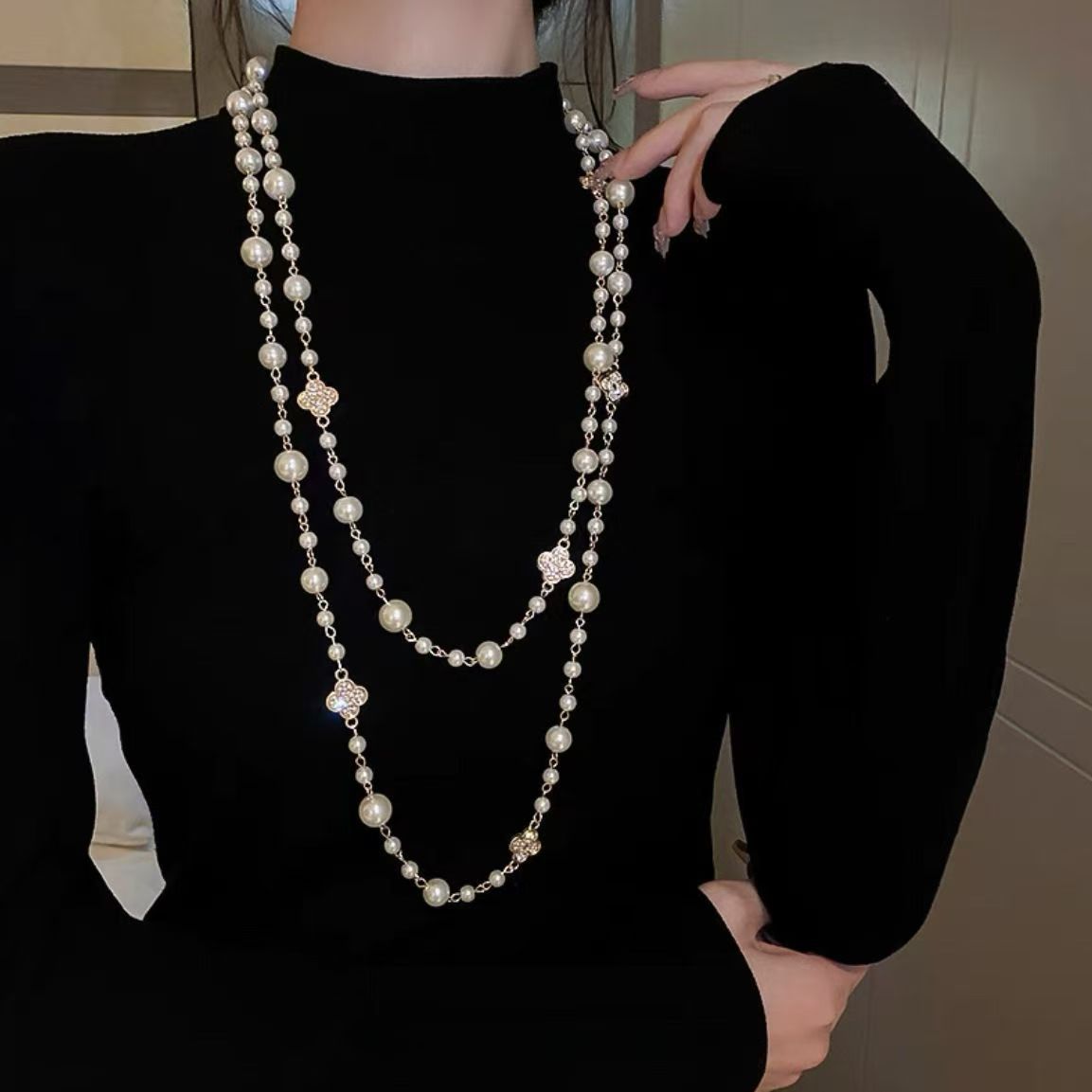 Shijia Pearl Necklace Overlapping Design All-match sweater chain French fashion elegant luxury high-end clothing accessories