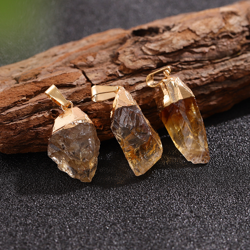 Natural citrine pendant electroplated stone irregular necklace Crystal gravel pendant diy jewelry accessories cross-border