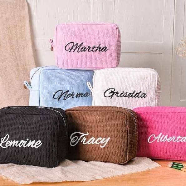Cross-Border Custom Factory Waffle Simple Portable Fashion Cosmetic Bag Ins Style Large Capacity Multi-Functional Cosmetics Bag