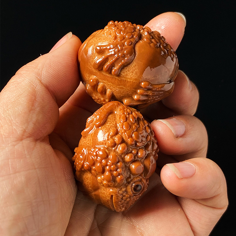 Brazil Big Olive Kernel Big Seed Golden Toad Pair of Olive Kernel Carving Handlehold Plate for Playing Wen and Handball for Men