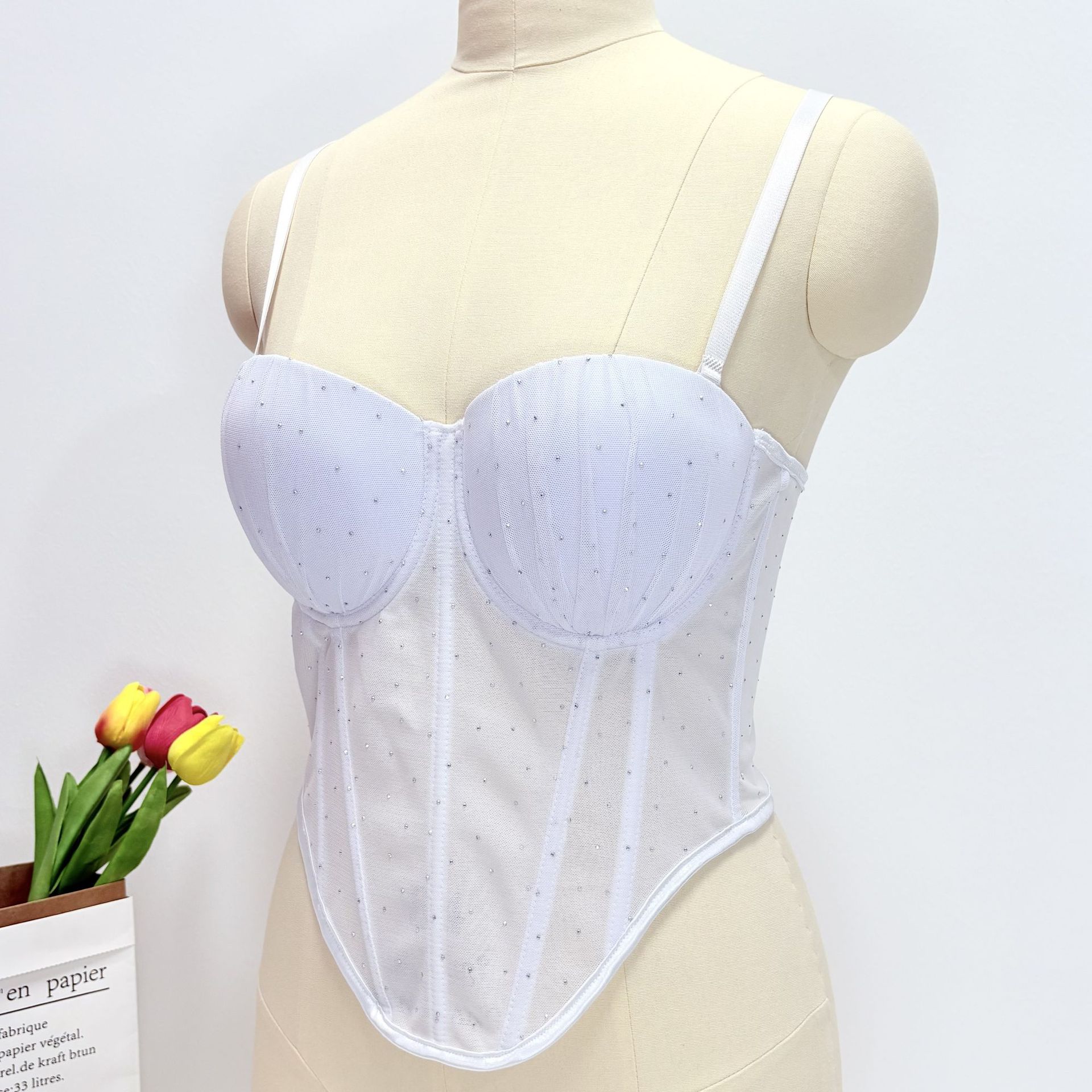 European and American Foreign Trade Fishbone Camisole Women's Padded Hot Brick Design Waist-Cinching Outer Wear Tube Top Fishbone Bra