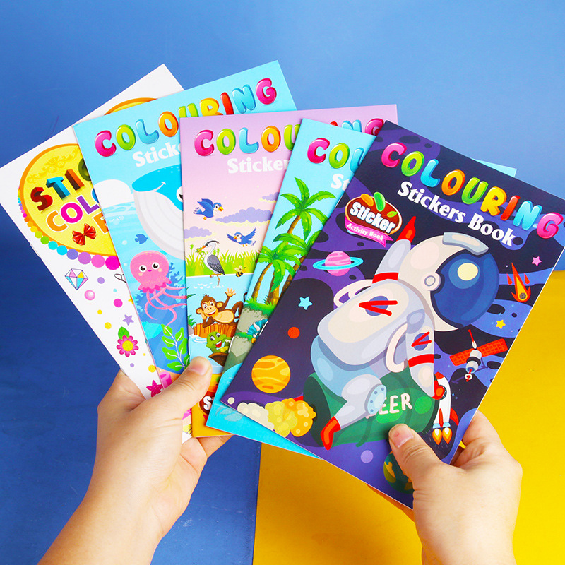 Cartoon unicorn coloring book A5 cute coloring book kindergarten graffiti book Children's sticker book with 2 stickers