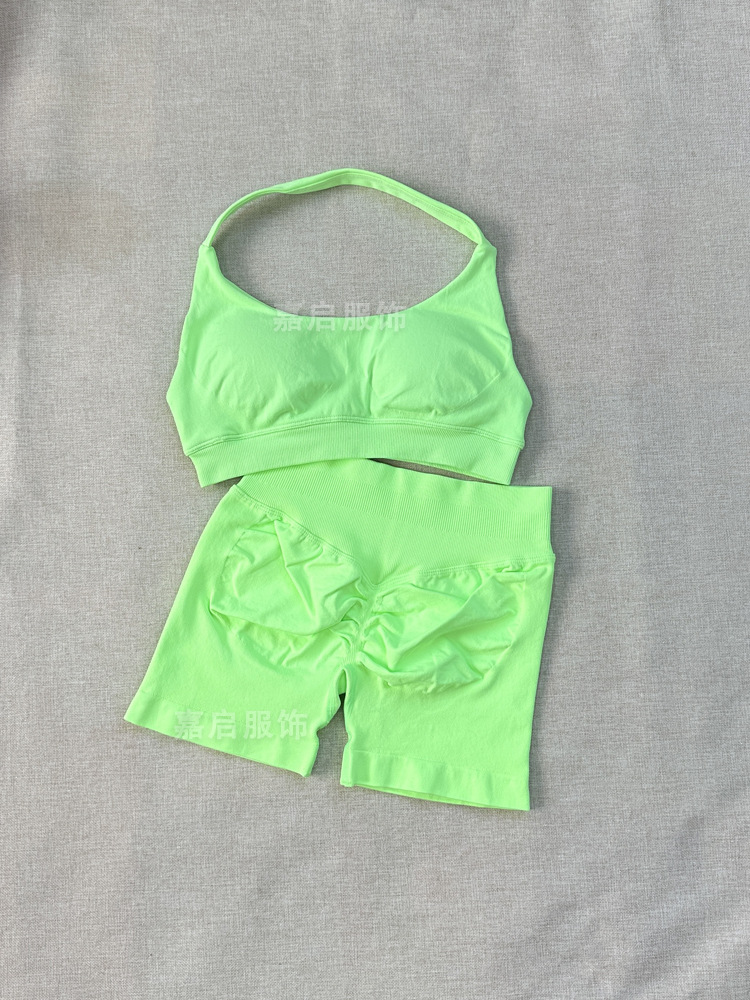 In-Stock Dfyne Same Style High-Elastic Yoga Outfit Halter Bra Shorts Set Seamless Yoga Fitness Set