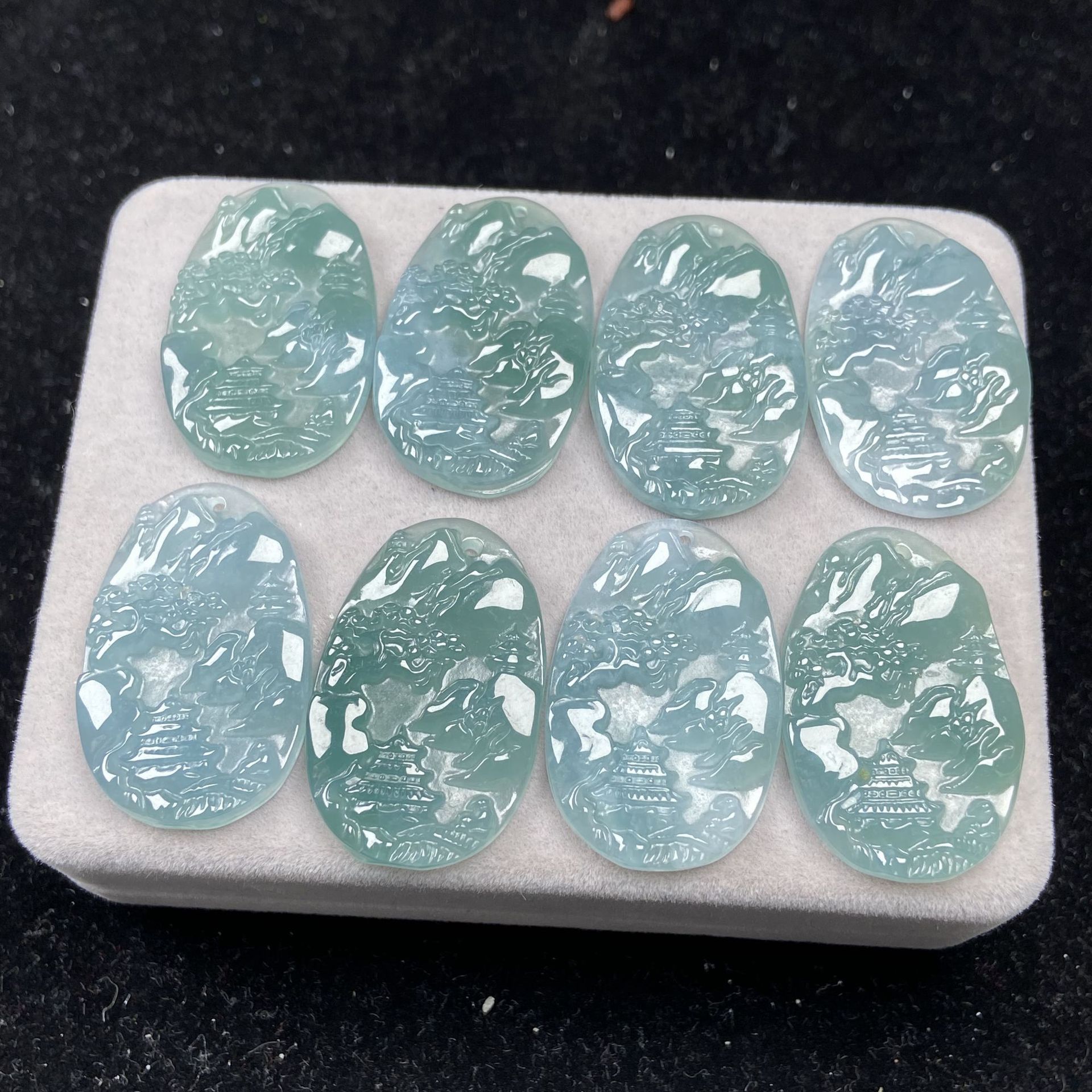 Natural Jade A-Grade Pendant, Ice Bottom Green Color Landscape Pendant, Authentic Four-Hui Jewelry and Jade Wholesale