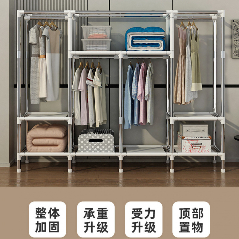 Simple Wardrobe for Home Bedroom with Thickened Steel Frame, Assembled Fabric Wardrobe for Rental, Sturdy and Durable Cabinet