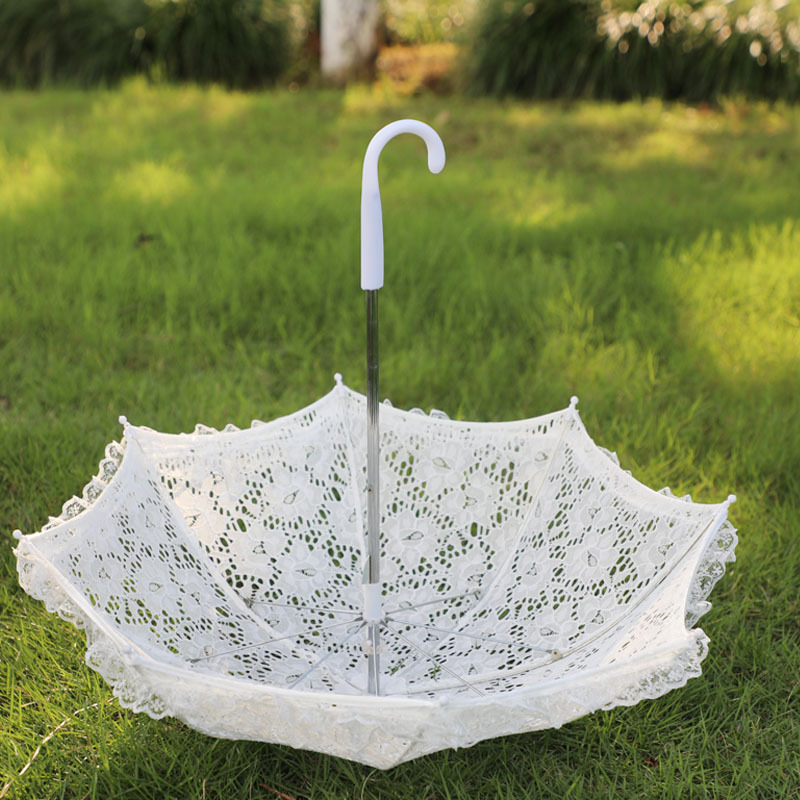 White Lace Umbrella European Style Wedding Bridal Umbrella Wedding Photography Decorative Umbrella Dance Performance Props Long Handle Craft Umbrella