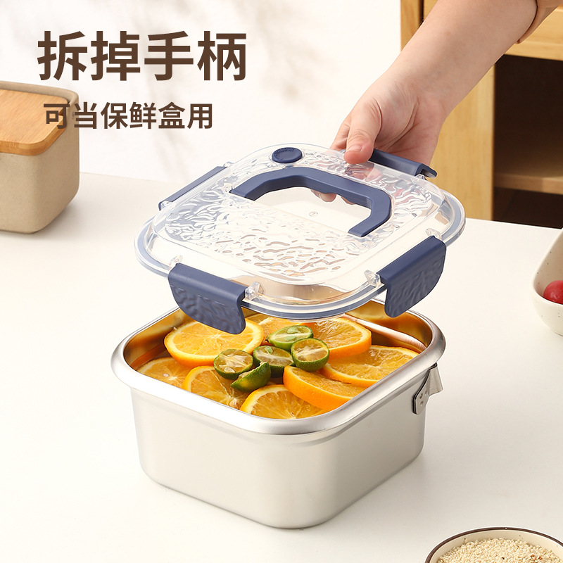 Cross-Border 316 Stainless Steel Square Frying Pan Multi-Functional Portable Storage Outdoor Pot Household Storage Crisper