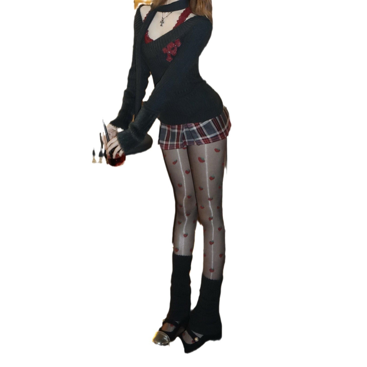 Christmas Stockings Internet Celebrity Pure Desire Strawberry Aurora Socks Thin Sweet Cool Spicy Girl Shiny Sexy Black Silk Beautiful Legs Slimming Pantyhose