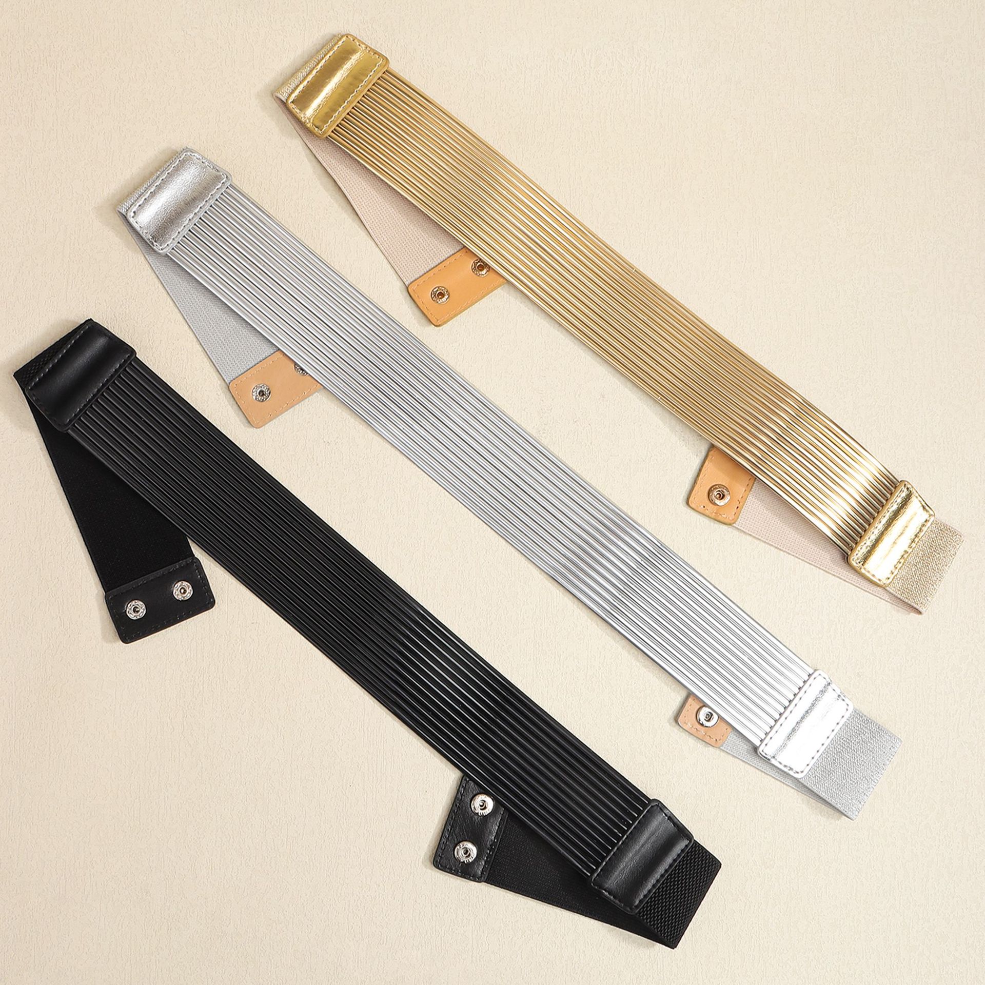Decorative Dress Belt Golden Long Waist Seal Fashionable Elastic Wide Belt All-match dress Accessories European and American Cross-border