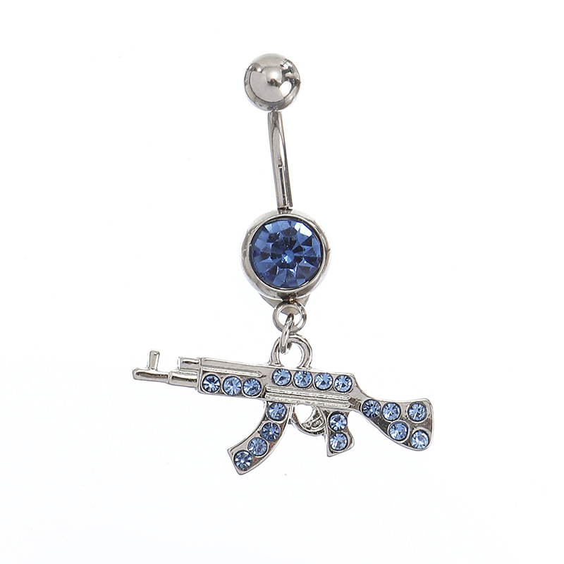 European and American Foreign Trade Style Belly Button Buckle Rhinestone Rifle Type Belly Button Nail Fashion Sexy Style Navel Ring Piercing Jewelry