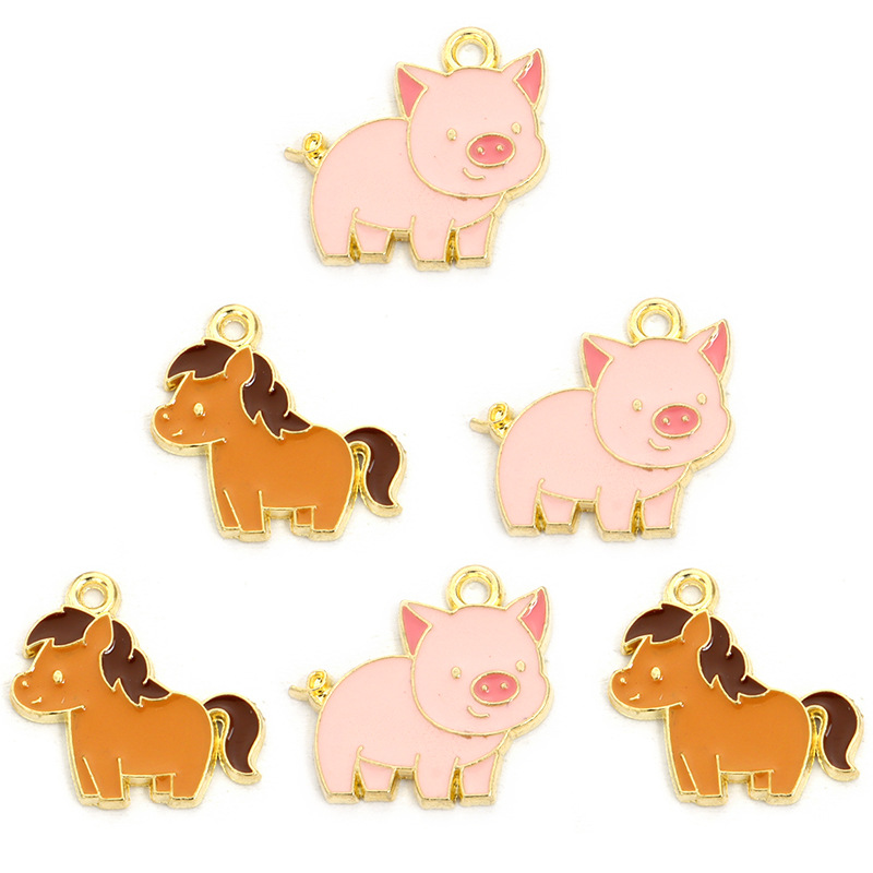 Подвеска из сплава с мультяшным пони и свинкой, капли масла, аксессуары для ювелирных изделий DIY, браслеты, серьги, брелки, маленькая подвеска