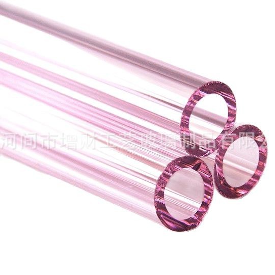 Customized Colored Glass Tube Raw Material, Pink Long Tube, Double-Ended Cylindrical Decoration, Hand-Blown Glass Craft, High Borosilicate