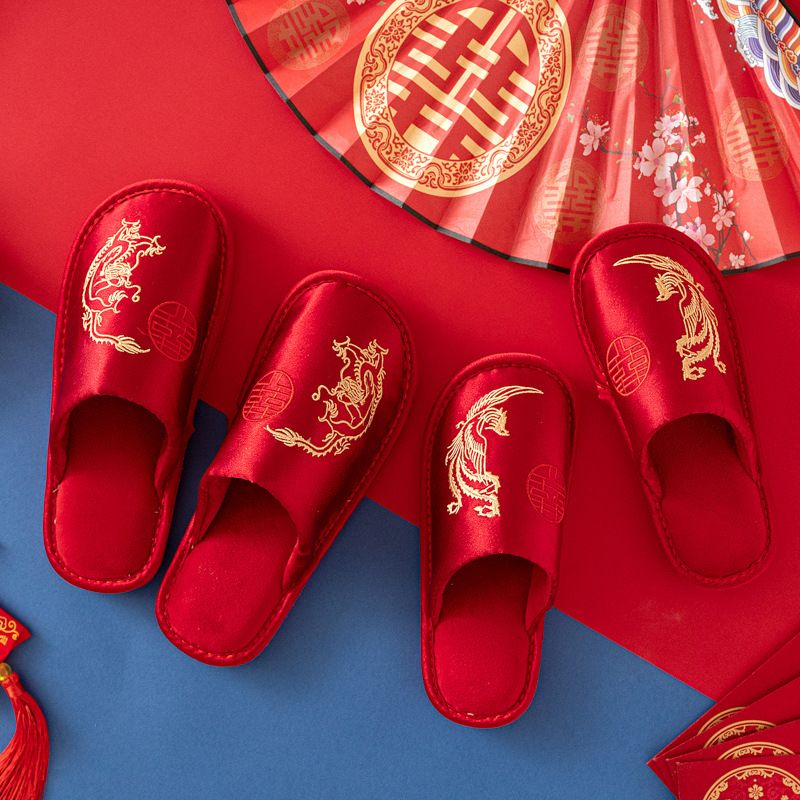 Свадебные хлопковые тапочки осень и зима для пар, праздничные, высокого качества, закрытые, с драконами и фениксами, прямые продажи от фабрики