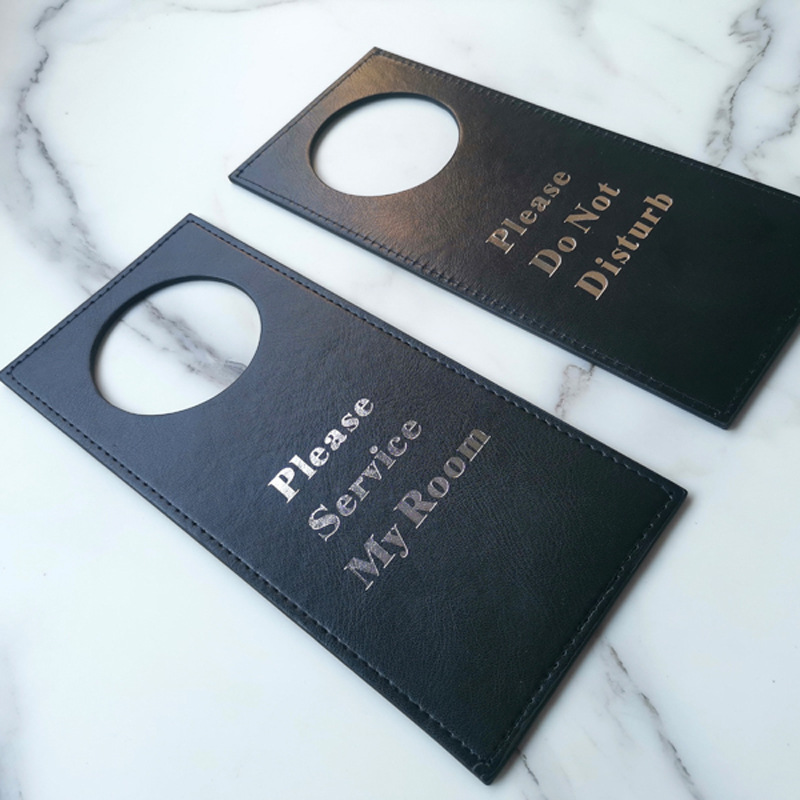Cross-Border Exclusive Supply of Hotel Leather Do-Not-Disturb Signs, Hotel Door Reminder Signs, Pu Leather Please-Clean-Now Door Hangers